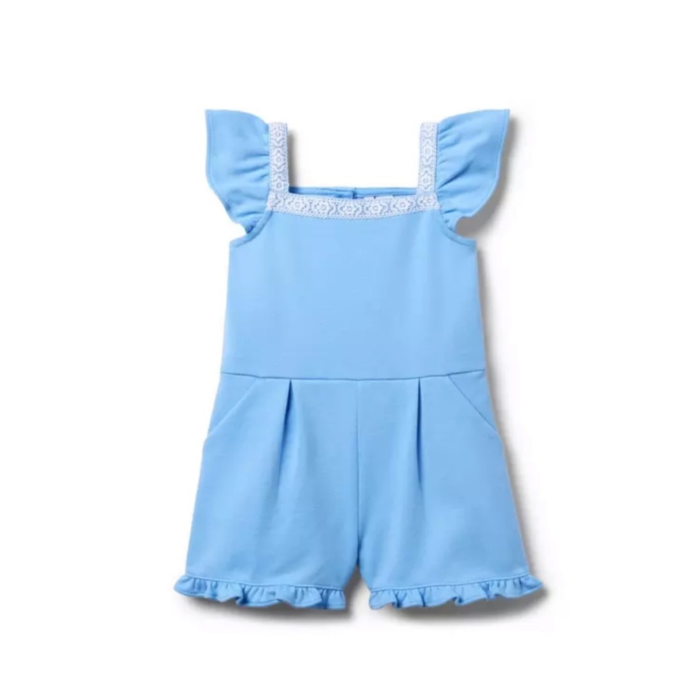 🤍💙 Janie and Jack💙🤍 EUC 2T Blue and White Trim Romper. Adorable and like new!